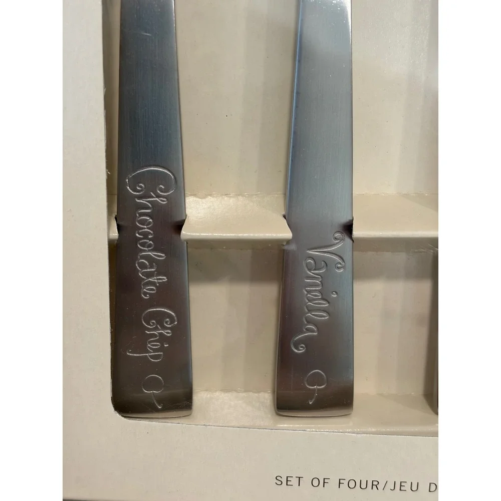 Pottery Barn Stainless Steel Engraved‎ Ice Cream Spoons Set of 4 NEW